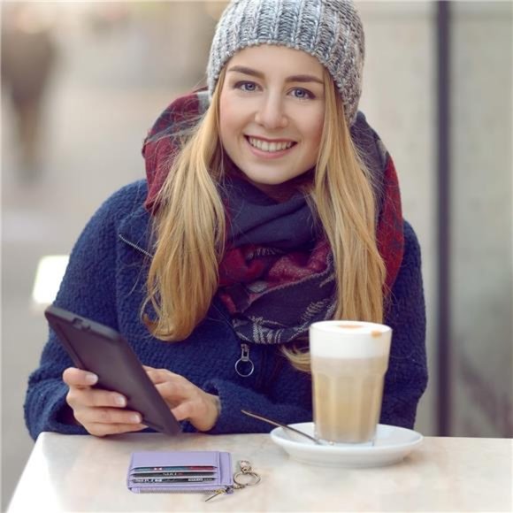 Card Case Slim Front Pocket Wallet for Women Credit Card Holder with Keychain - Picture 6 of 6